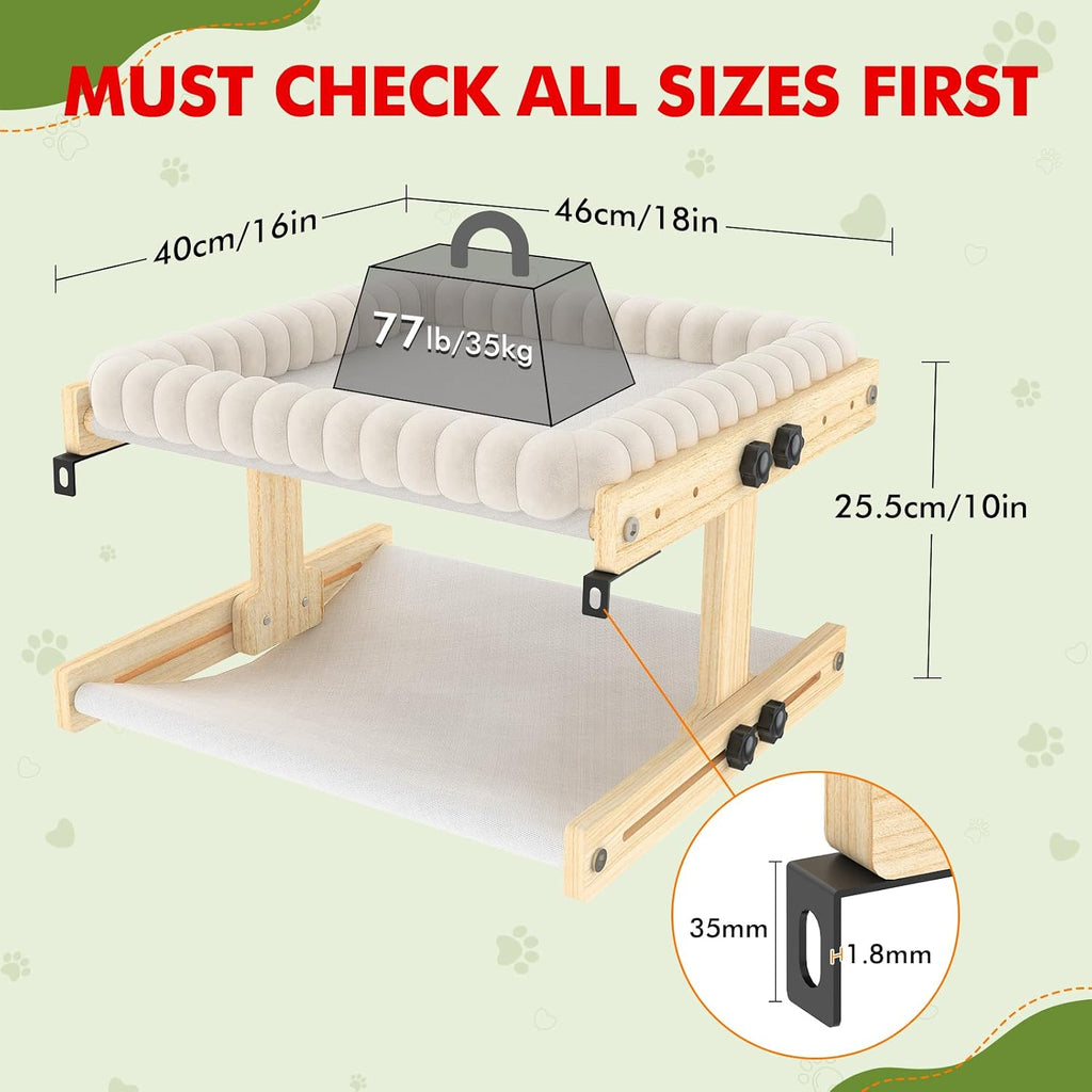 XiaZ Percha para gatos con ventana para gatos, cama interior para ventana, marco de madera ajustable, observación de aves, tomar el sol, ahorro de espacio, doble capa de 18 x 16 x 10 pulgadas (se recomienda razas pequeñas)