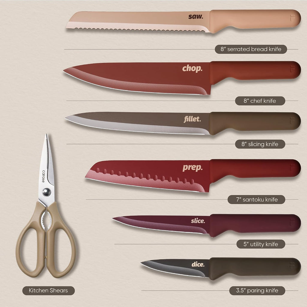 CAROTE - Juego de cuchillos de cocina, 6 cuchillos codificados por colores