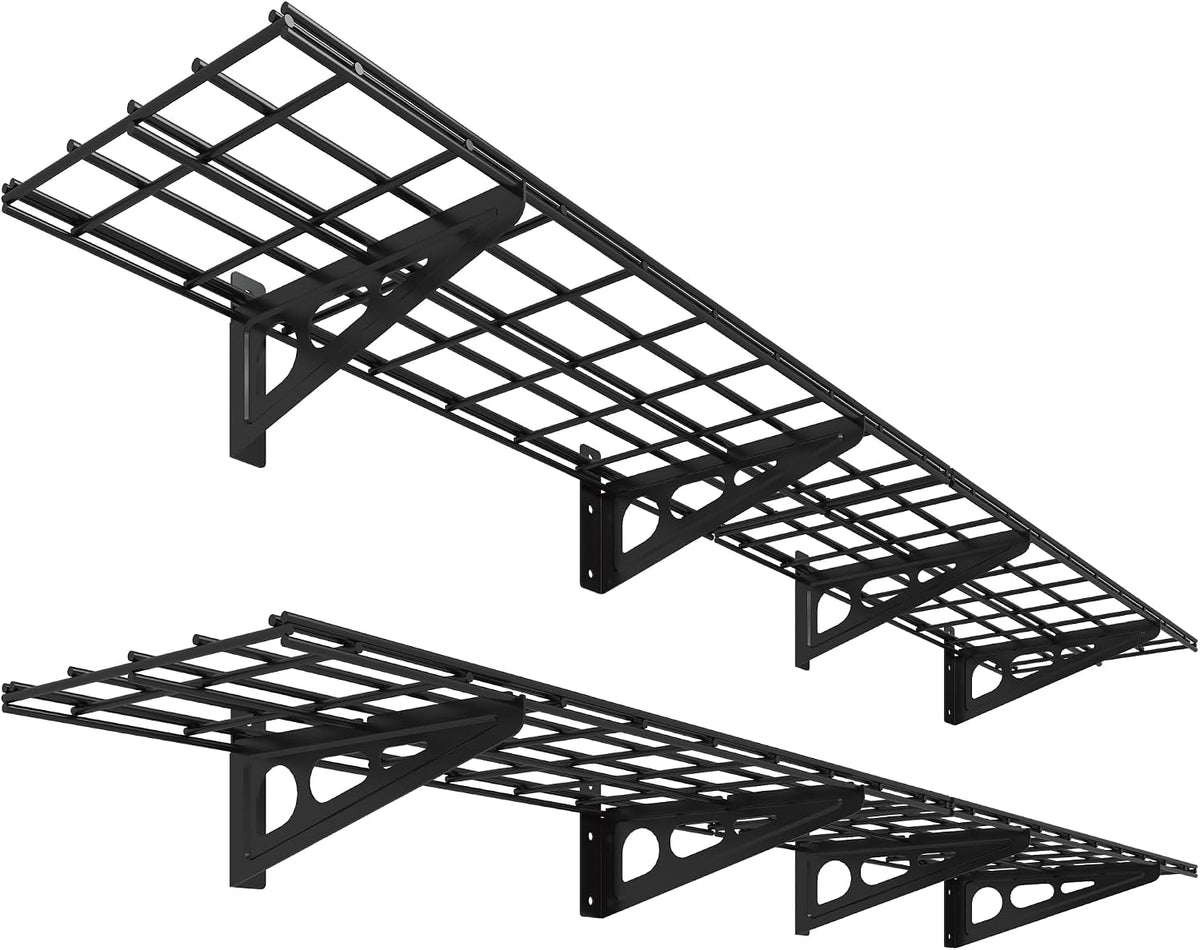 FLEXIMOUNTS estante de pared de 12 pulgadas por 72 pulgadas, estante flotante para garaje, almacenamiento en pared, 1x6ft, Negro, 2 paquetes, Serie Clásica