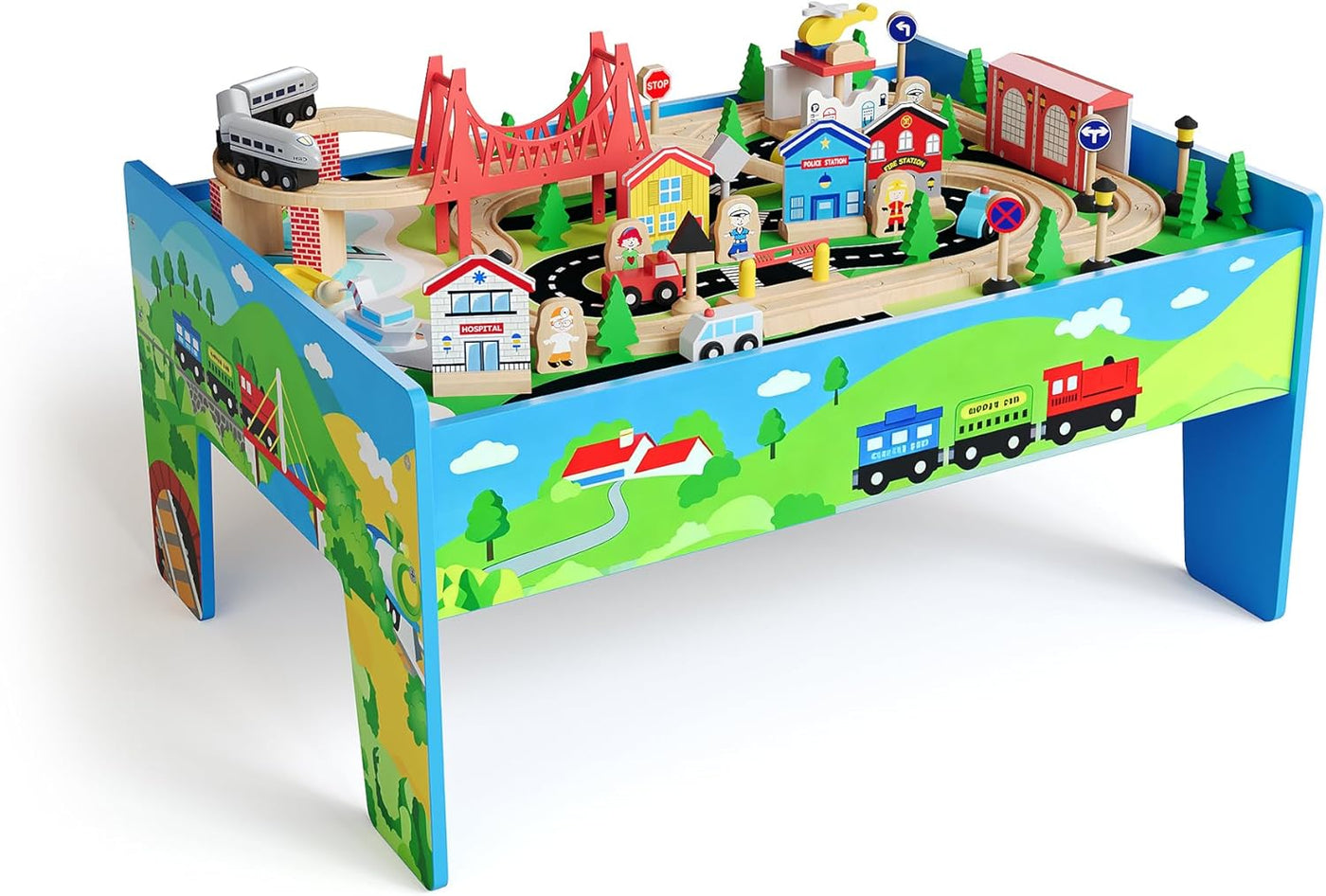 Mesa de tren 80 piezas de madera para niños con mesa