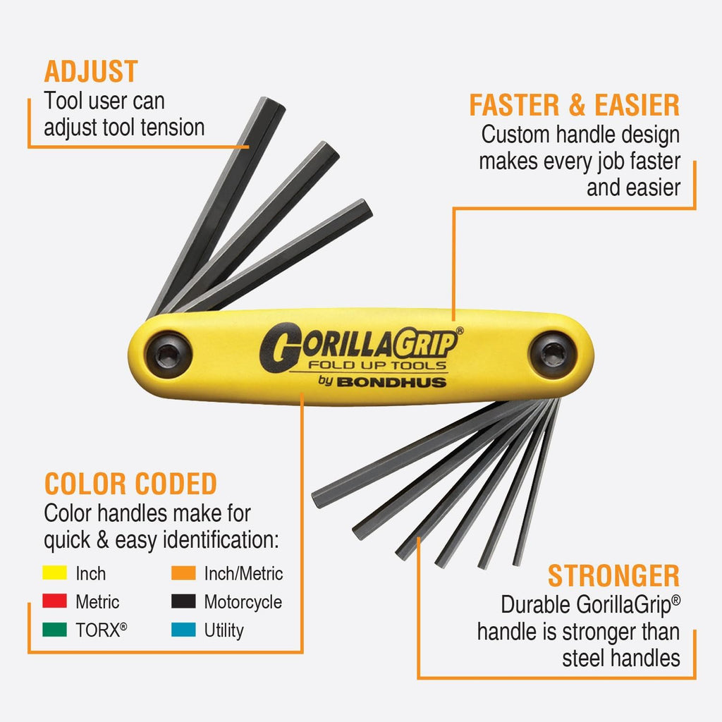 Bondhus 12533 GorillaGrip Hex y Star Plegables Paquete Triple, 12587 (0.079-0.315 in), 12589 (5/64-1/4 pulgadas) y 12634 (T9-T40)