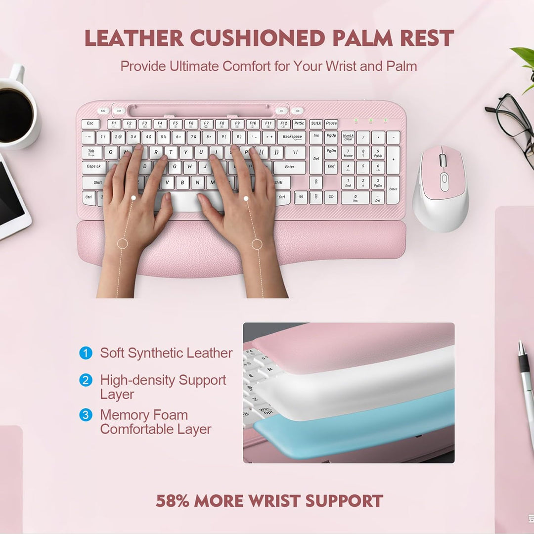Combo de teclado y mouse inalámbricos, teclado ergonómico de tamaño...