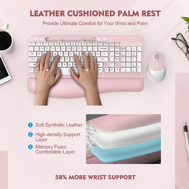 Combo de teclado y mouse inalámbricos, teclado ergonómico de tamaño...