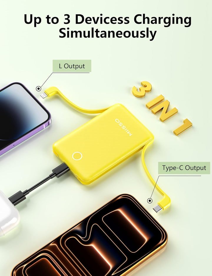 miisso Cargador Portátil Mini de 10000mAh con Cable Incorporado, Ba...