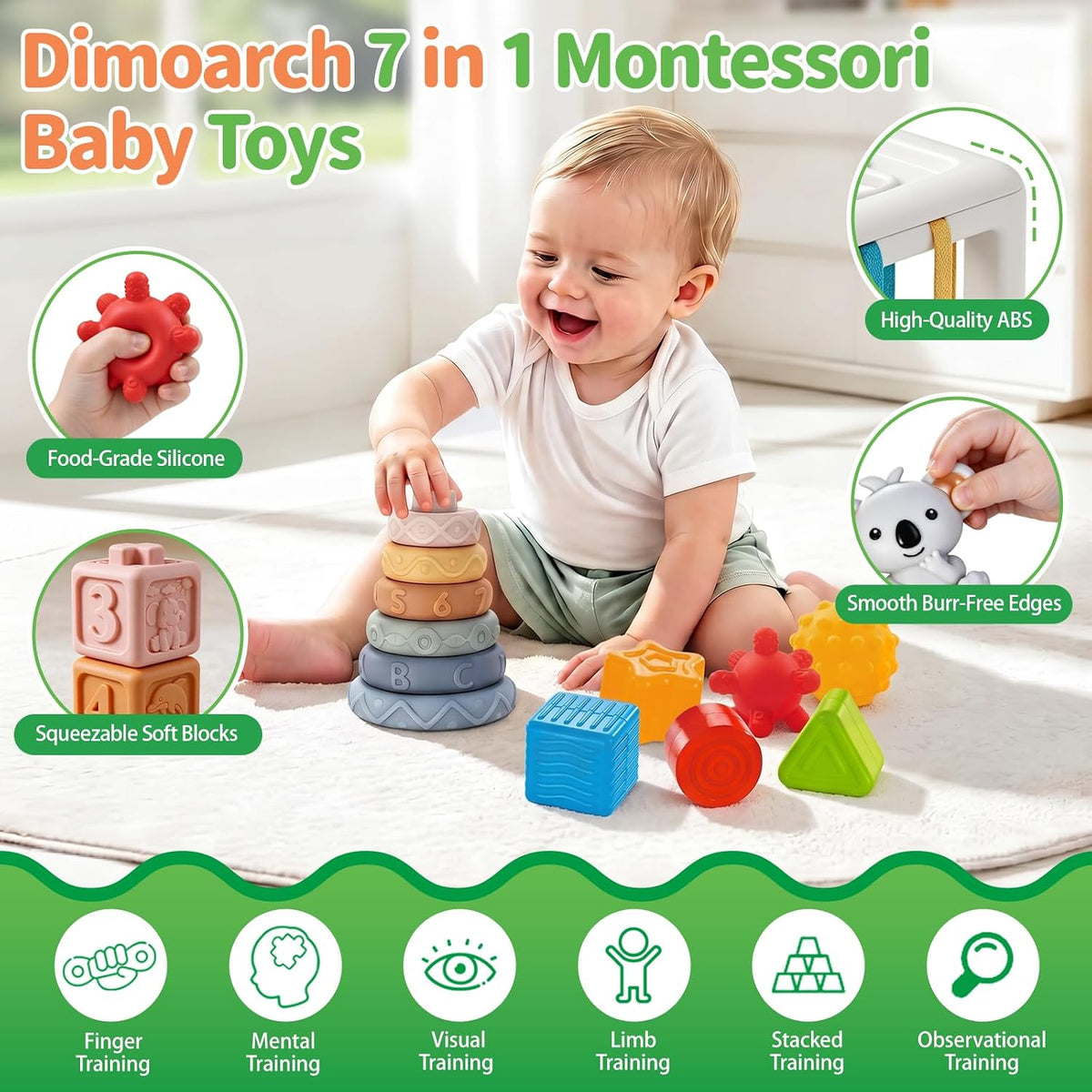 Dimoarch Juguetes 7 en 1 para bebés de 6 a 12 meses para niños y niñas