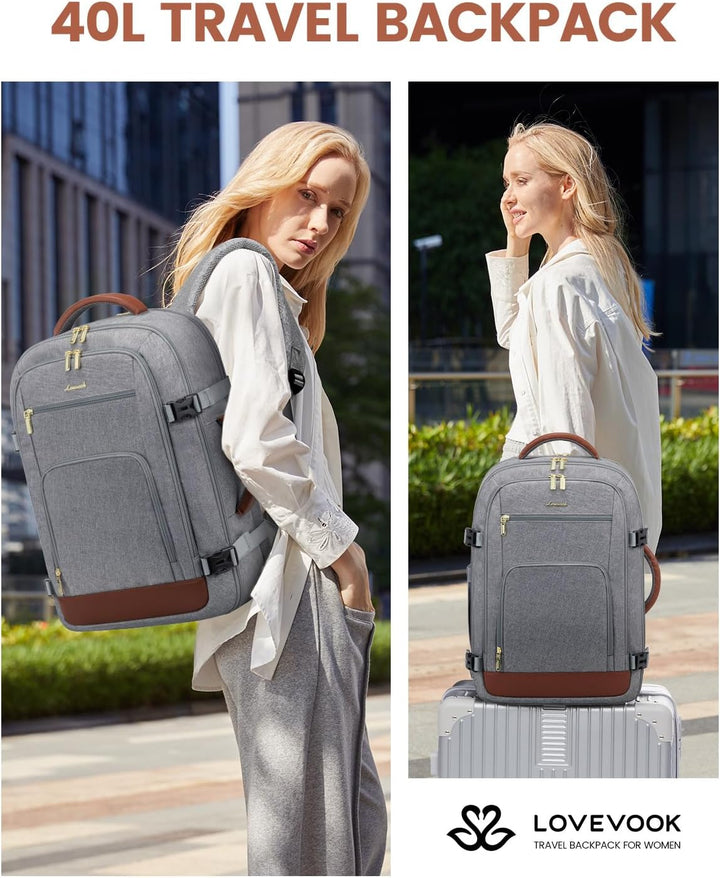 LOVEVOOK Mochila de viaje para mujer y hombre, gris-marrón , Mochil...