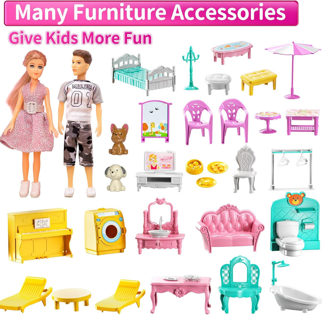 Pink Villa Playset para niñas de 3 a 7 años casa de 4