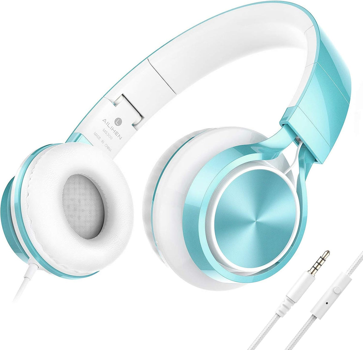 Ailihen Auriculares para Niños para Escuela, con Cable y Micrófono para Adolescentes, Verde Lima