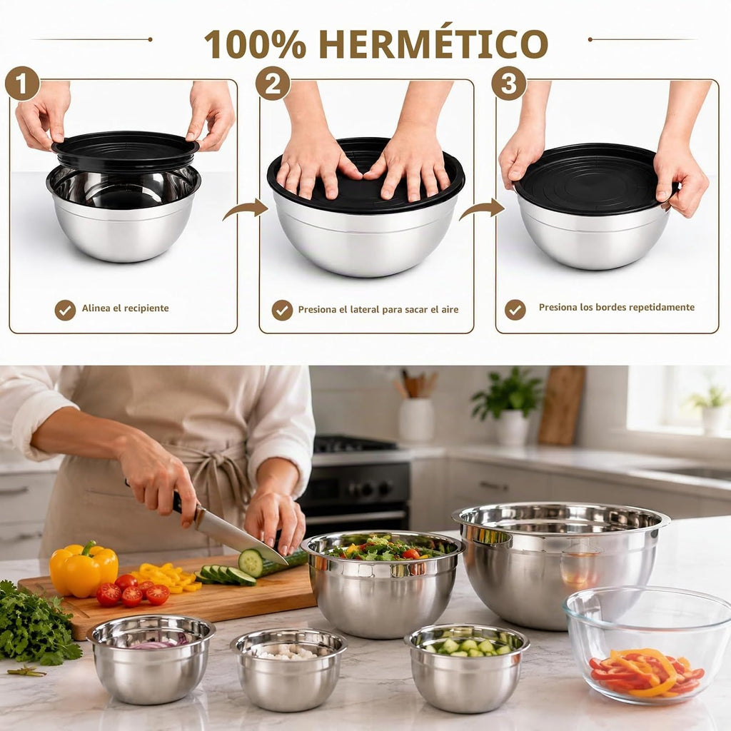 Juego de 7 cuencos para mezclar con tapas herméticas, cuenco de vidrio apto