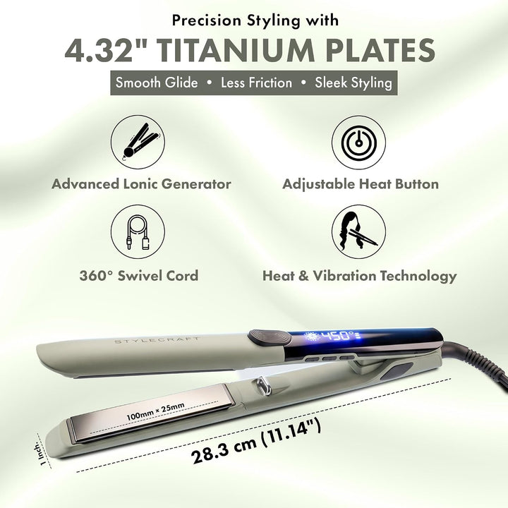 StyleCraft Sage - Plancha de pelo de titanio vibrante, 1 pulgada |...