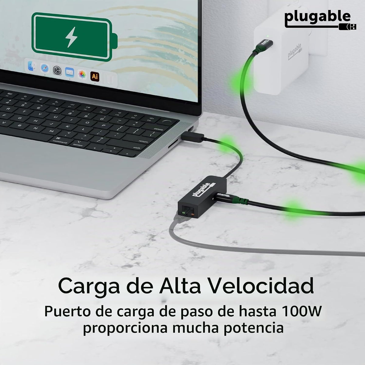 Adaptador USB C a Ethernet enchufable de 2,5 Gb con carga PD de 100 W