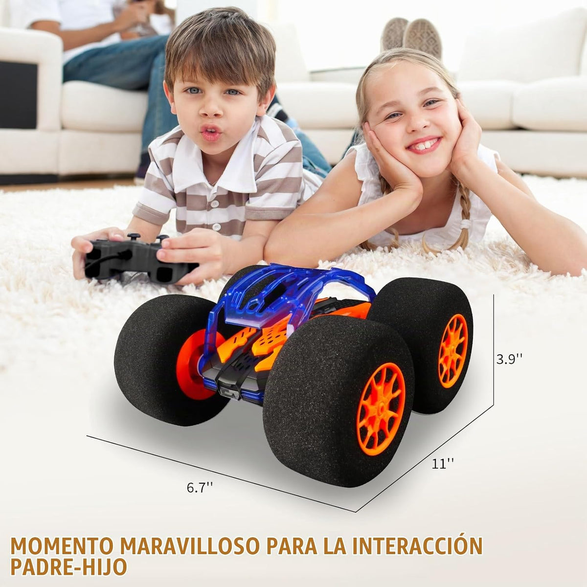 Coches de acrobacias RC de interior con control remoto y juguetes con ruedas suaves, coches RC para niños, interior y exterior, con faro LED y acrobacias locas, volteos de 360°, vehículo de doble cara