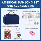 Juego de mahjong americano prémium con bolsa de transporte azul duradera, 166 azulejos blancos, incluye fichas y dados, juego de azulejos Mahjong portátil de viaje completo