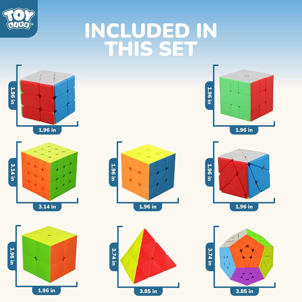 STEAM Life Speed Cube Set 8 Pack Magic Cube | Includes 3x3, 2x2, 4x4 Speed Cube, Pyramid Cube, Megaminx Cube Bundle Collection Cube Toys para Kids & Adults