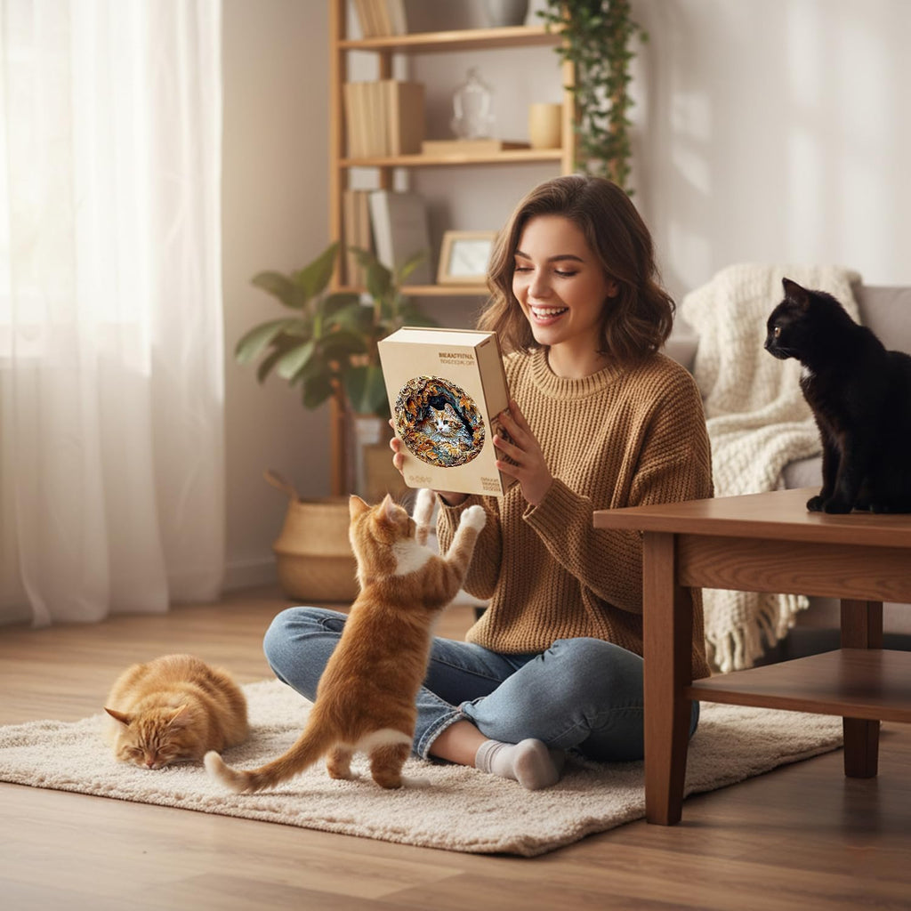 Rompecabezas de madera para adultos, rompecabezas de madera de gato 3D de 200 piezas, rompecabezas desafiantes de madera con forma de animal único, regalos para adultos, 11.4 x 11.3 pulgadas