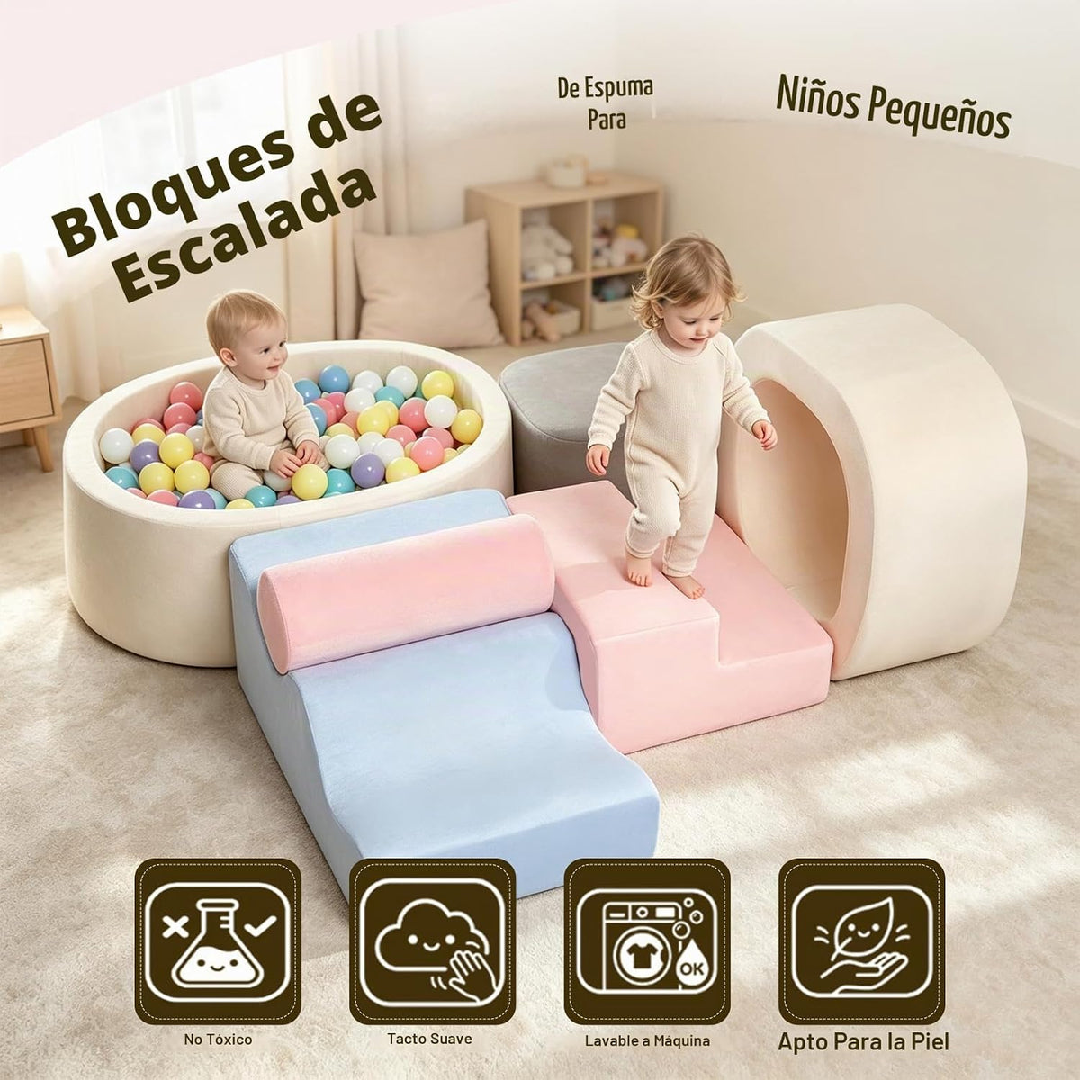 Bloques de escalada de espuma de 6 piezas, juguetes de escalada para niños de 1 año, juego suave
