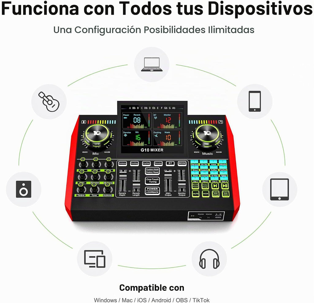 TENLAMP G10 Creator Audio Mixer Bundle con micrófono para streaming