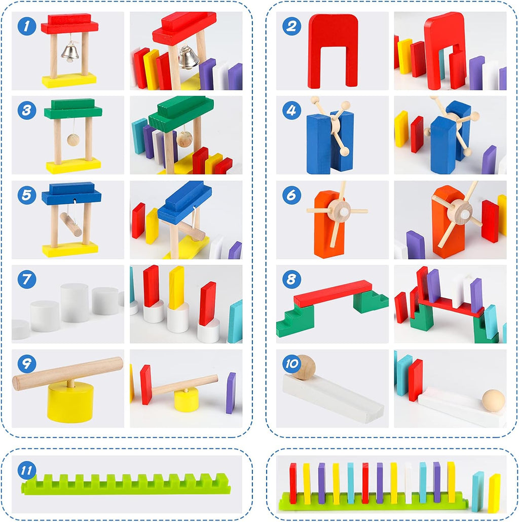 Wondertoys Juego de 600 piezas de dominó para niños, bloques de construcción de madera, 6 colores, dominó a granel, juegos de azulejos de carreras, juguete educativo para fiesta de cumpleaños de