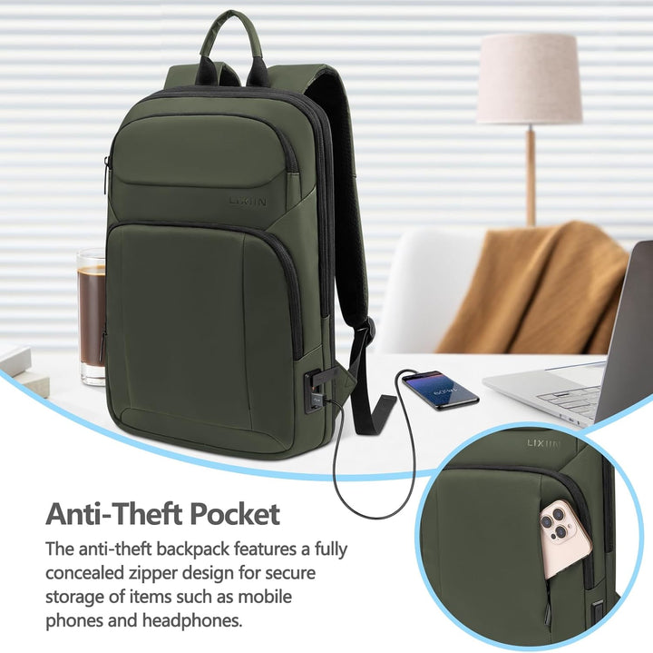 Mochila para hombre delgada y expandible de viaje para laptop con p...