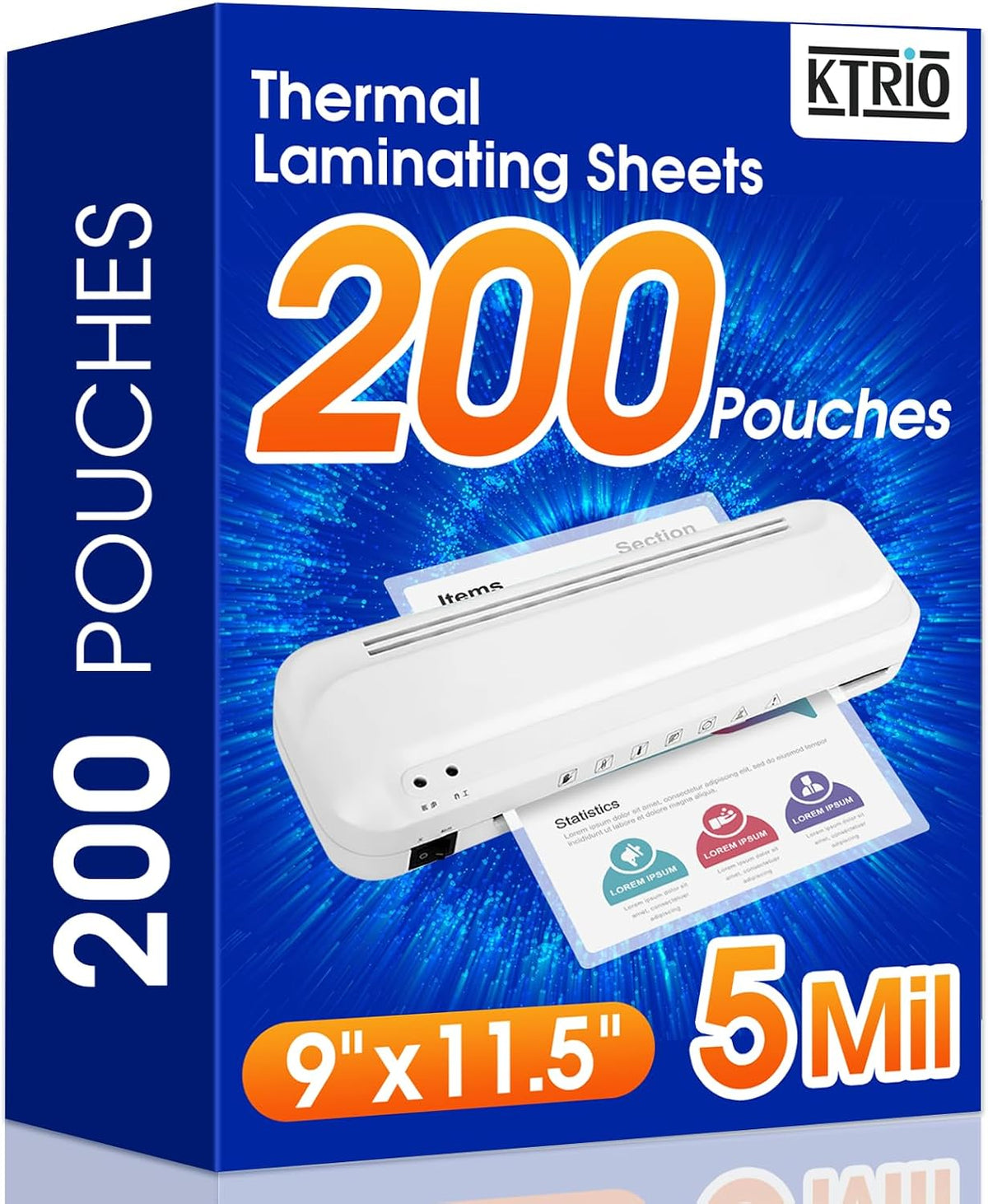 KTRIO Paquete de 200 hojas laminadoras de 5 mil, capacidad para documentos