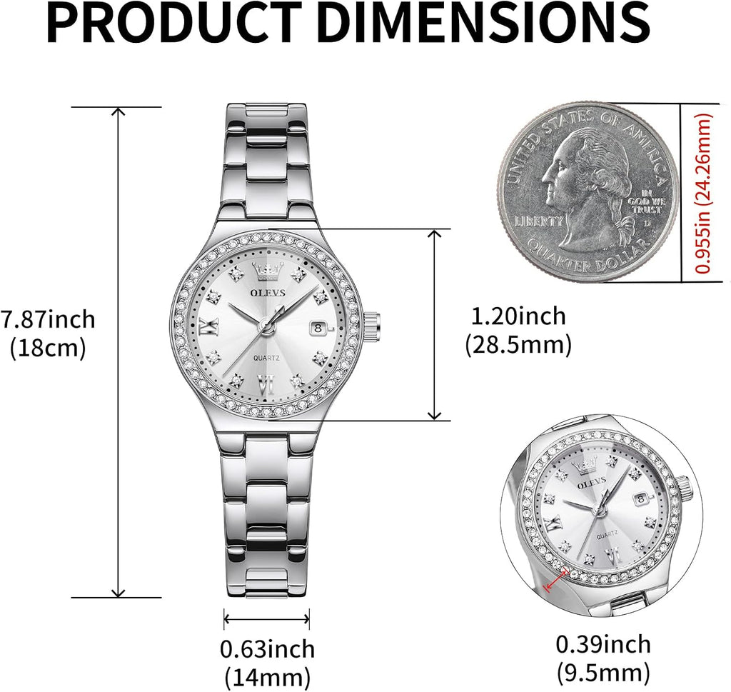 OLEVS Reloj para Mujer Plateado de Acero Inoxidable Elegante Analógico Lúmenes Visibles