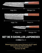 YOTSUBA Juego de cuchillos de estilo japonés de 3 piezas, palisandro