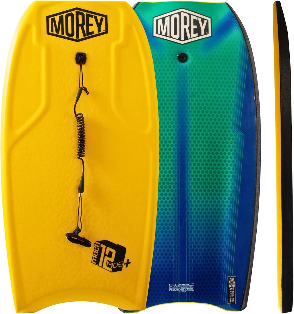 MOREY® Tabla Boogie. Mach 12 MDS, bodyboard de 42.5 pulgadas. Tablas de cuerpo de velocidad dinámica para playa, para todos los niveles de habilidad, cuerda de fibra de vidrio integrada, con correa de