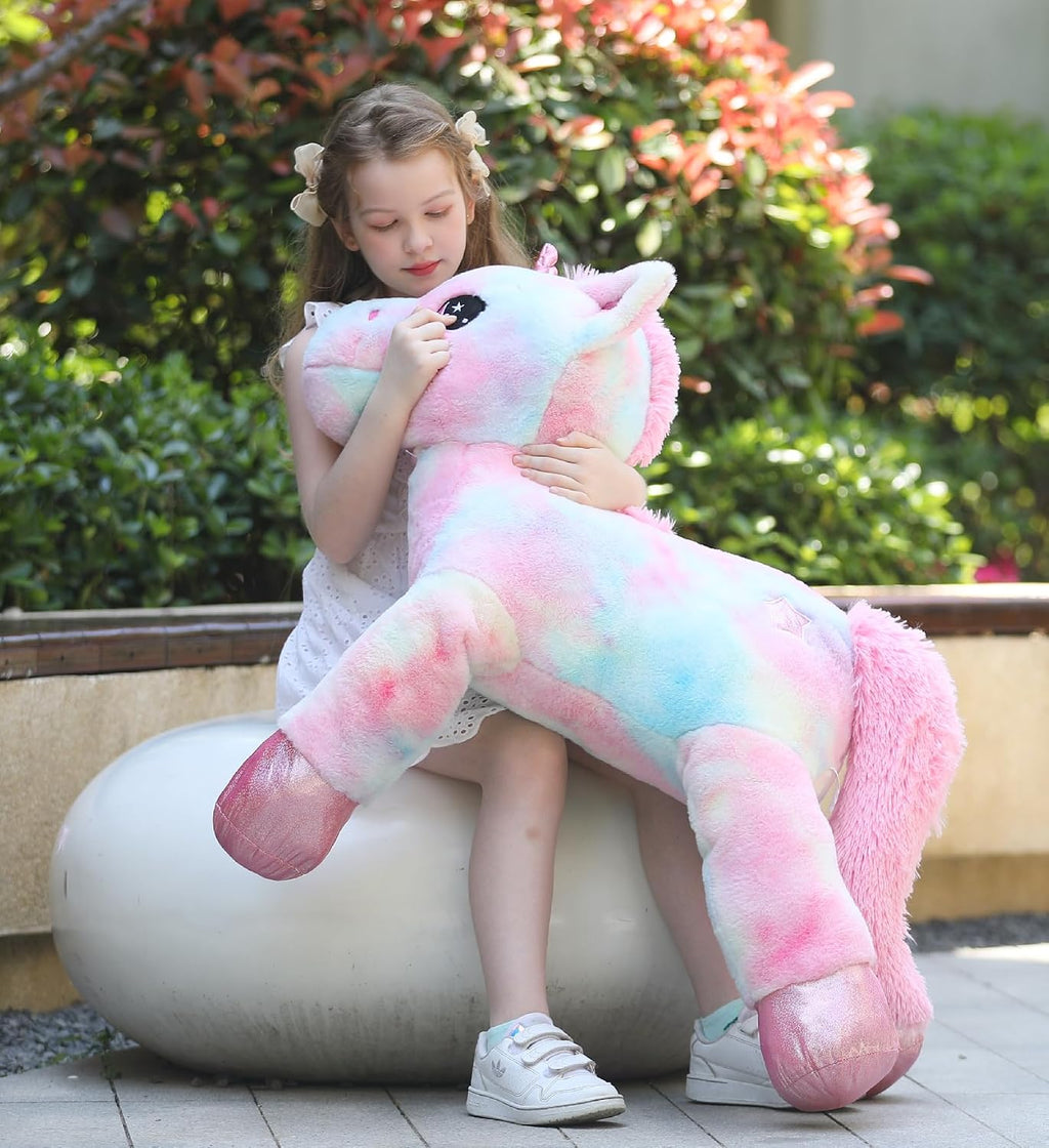 Tezituor - Unicornio gigante de 43 pulgadas, unicornio de peluche rosa arcoíris