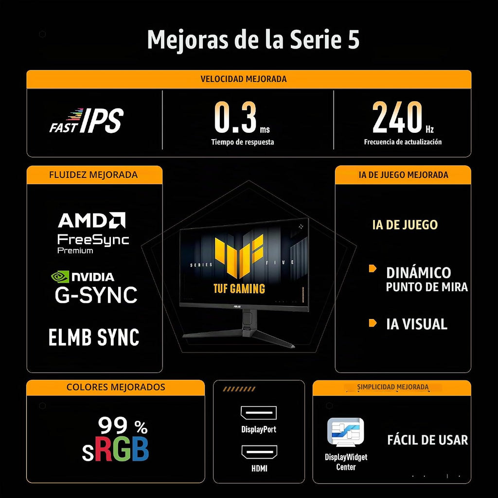 ASUS TUF Gaming Series 5 Monitor 1080P de 27" (VG279QML5A) - Fa...