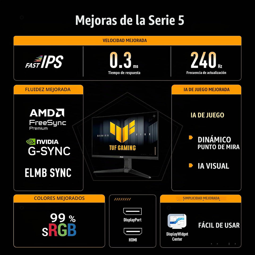 ASUS TUF Gaming Series 5 Monitor 1080P de 27" (VG279QML5A) - Fa...