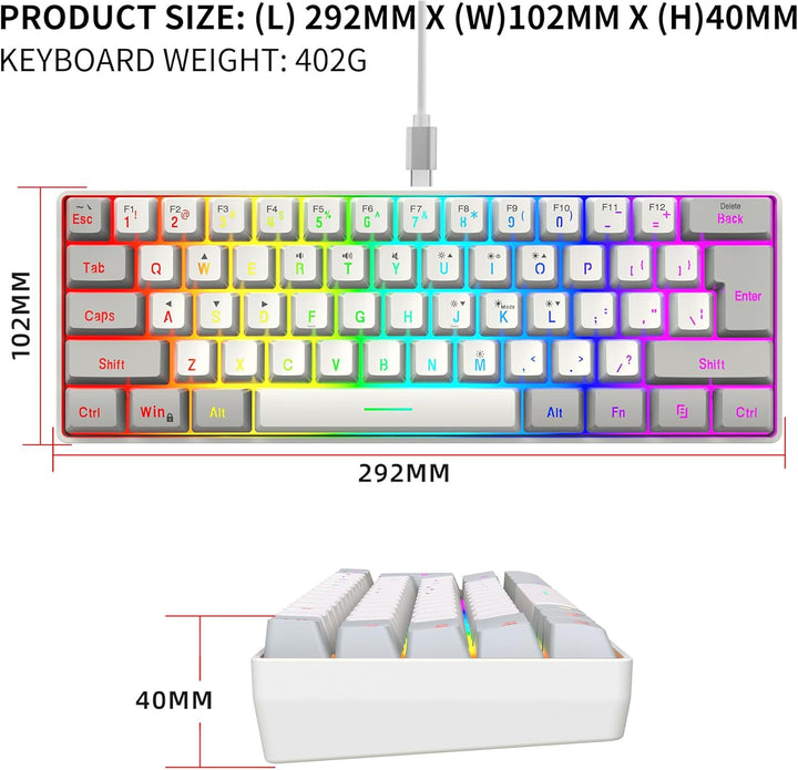 Snpurdiri - Teclado para videojuegos 60% con cable, pequeño, retroi...