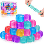 Paquete de 24 mini cubos de estrés para niños: juguetes suaves de 1.18 pulgadas con caja de almacenamiento, juguetes sensoriales de levantamiento lento para premios de aula, juguetes de caja de