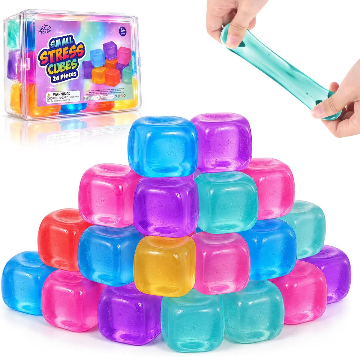Paquete de 24 mini cubos de estrés para niños: juguetes suaves de 1.18 pulgadas con caja de almacenamiento, juguetes sensoriales de levantamiento lento para premios de aula, juguetes de caja de