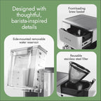 Lotus Cafetera con escala molida, cafetera programable de 10 tazas, The Top Drip, 1500 vatios, acero inoxidable, serie profesional, LTSCM500