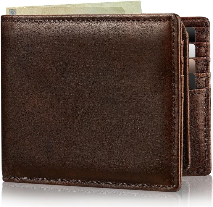 Plinvo Cartera plegable de cuero genuino para hombre con bloqueo RF...
