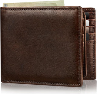 Plinvo Cartera plegable de cuero genuino para hombre con bloqueo RF...