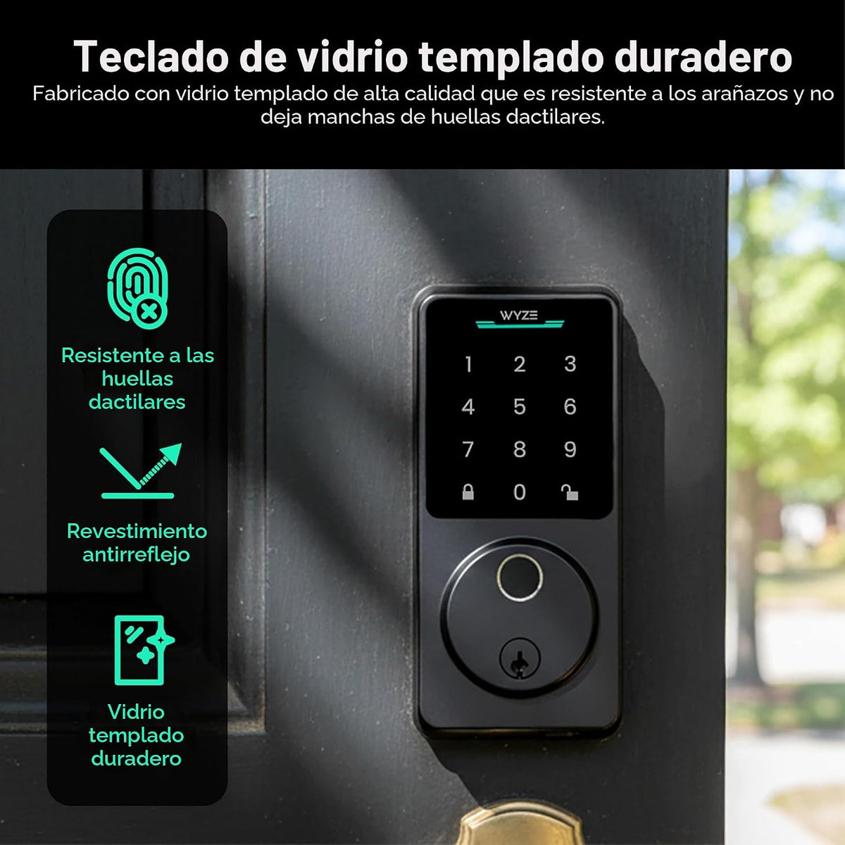 Wyze Auto-Lock Bolt v2, Control de Acceso sin Llave con Huella dactilar, Cerradura Inteligente con Escáner de Aprendizaje AI y Wi-Fi para Puerta Principal, Cerradura de Pestillo con Cierre Automático, Batería de 8 Meses, BHMA2, IP53, Teclado Anti‑Mirada