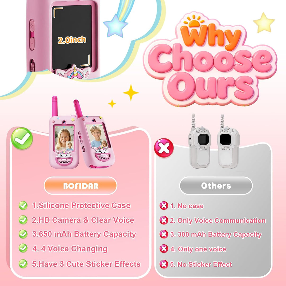 Walkie Talkies de video para niños, paquete de 2 con pantalla, radi...