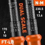 HORUSDY Juego de llaves dinamométricas de clic de accionamiento de 1/2 pulgada – 10-170 ft-lb / 13.6–230.5 Nm, ±3% de precisión, escala doble, cabezal reversible de 72 dientes con extensión de 5