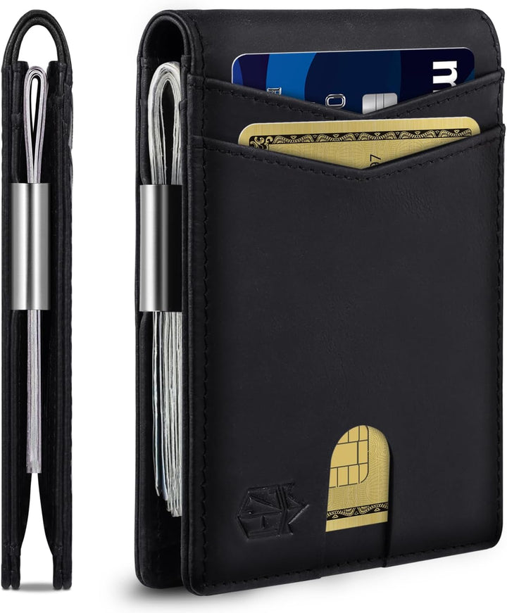 Zitahli Cartera de cuero genuino para hombre, 12 tarjetas, delgada,...