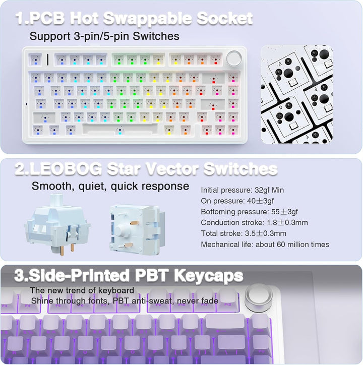 AULA Teclado mecánico inalámbrico F75 Pro, 75% teclado personalizad...