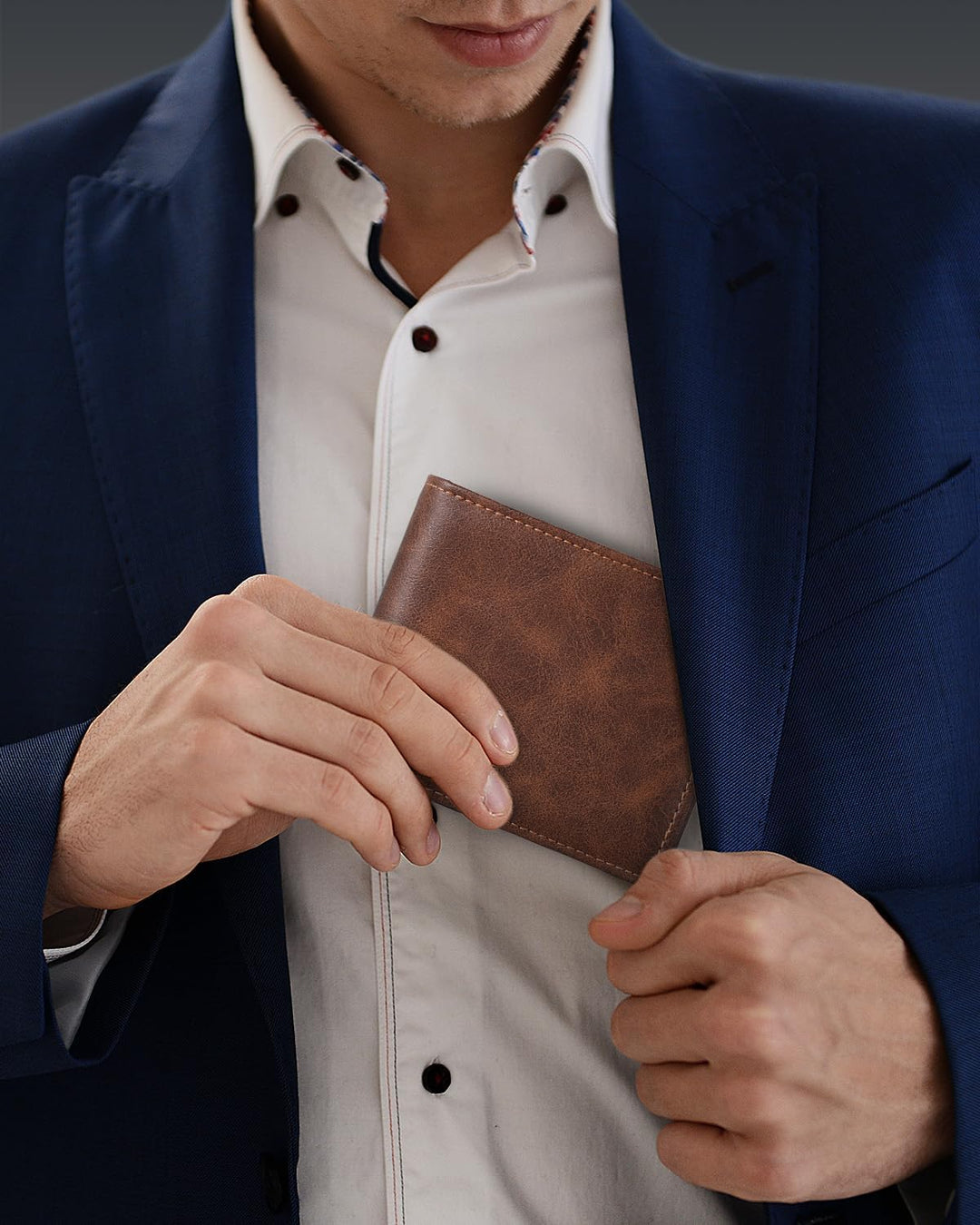 Cartera para hombre con RFID, de piel auténtica, delgada y plegable...