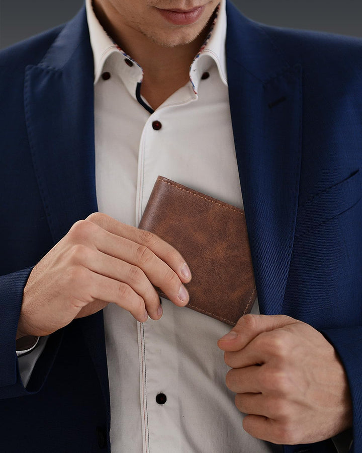 Cartera para hombre con RFID, de piel auténtica, delgada y plegable...