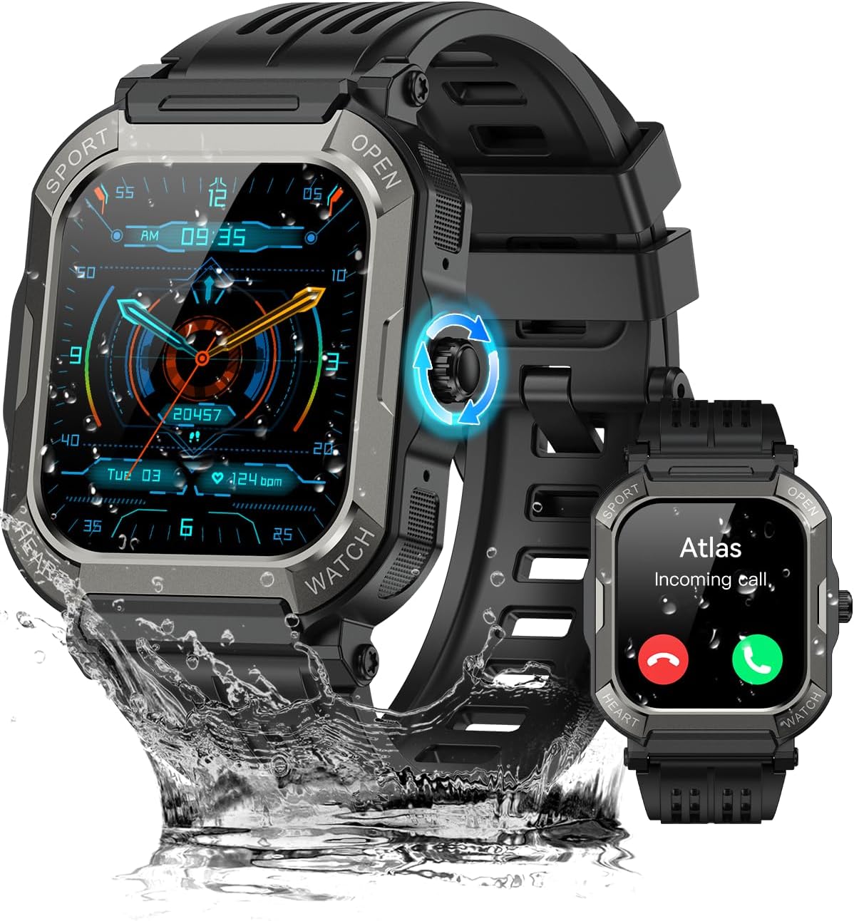 Reloj inteligente para hombre, rastreador de ejercicio: relojes digitales militares para hombre, Bluetooth, responder llamadas, correr, impermeable, teléfonos Android, iPhone, Samsung, monitor de sueño, podómetro