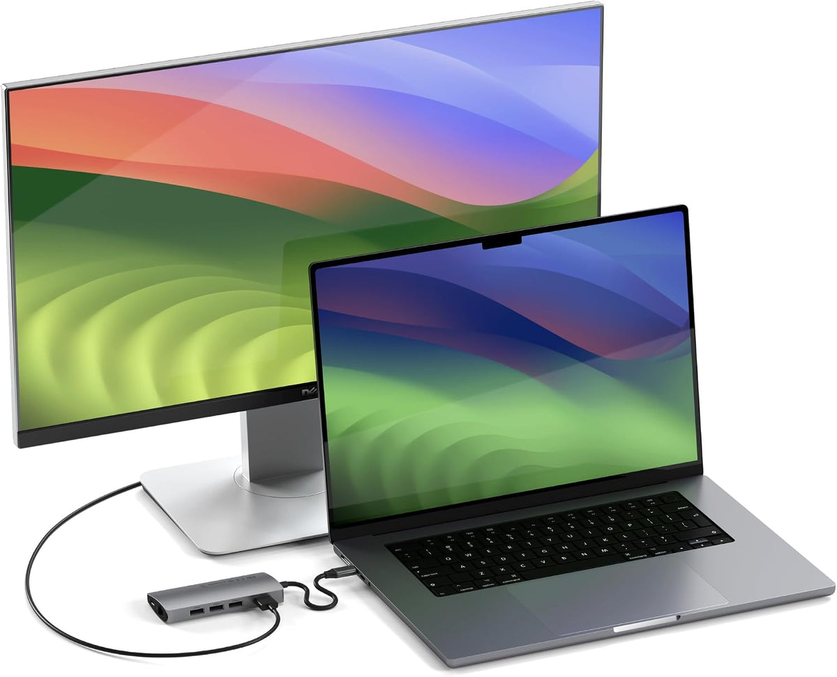 Satechi, Label-Gray, hub USB 4 de 3 puertos, alimentado