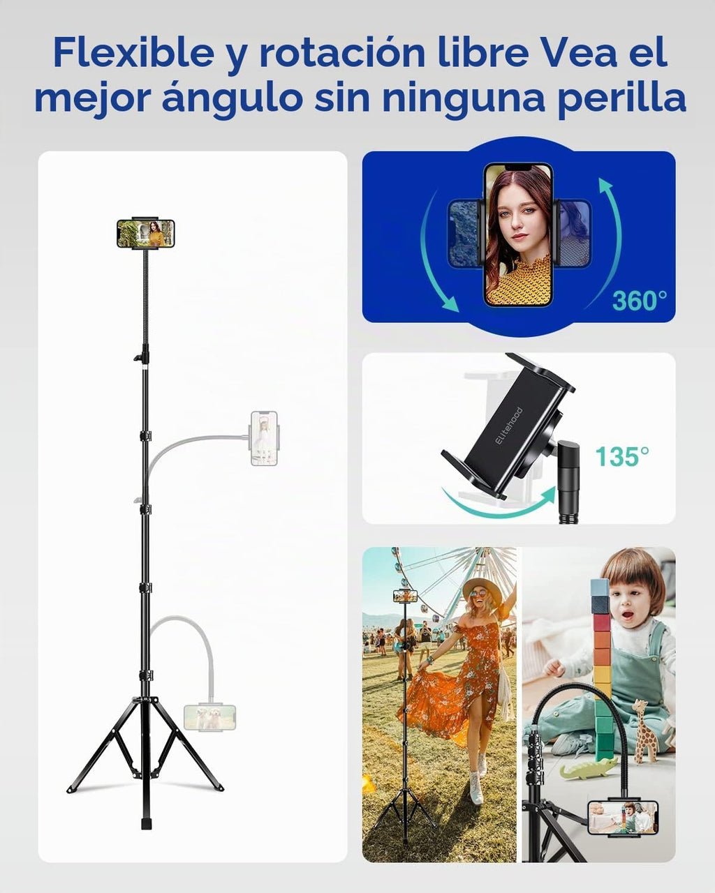 Elitehood Trípode de teléfono de 6.7 pies de alto con cuello de cisne de 17