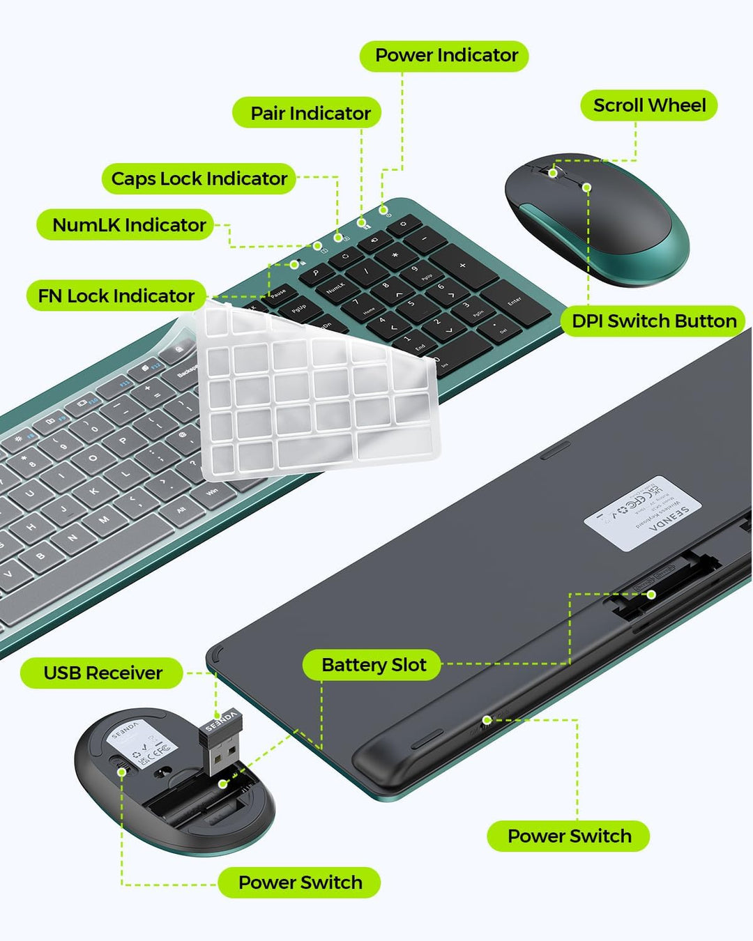 Combo de teclado y ratón inalámbricos, teclado inalámbrico delgado...