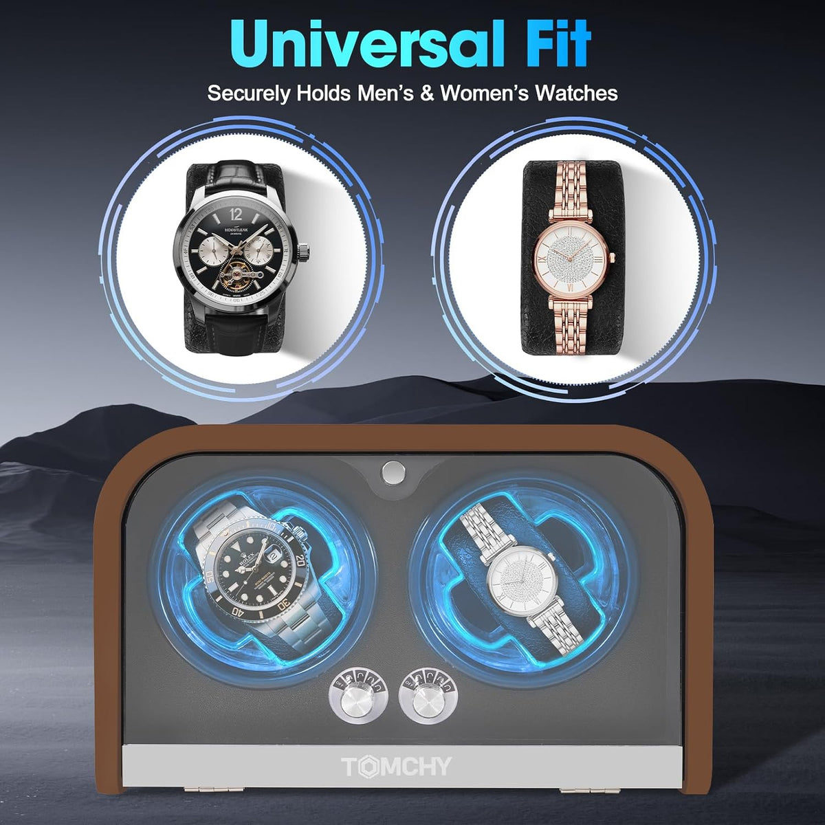 Enrollador automático de reloj para 2 relojes - 4 modos de rotación, compatible con relojes famosos como Rolex, Taghaoya, Casio AK, Breitling, etc