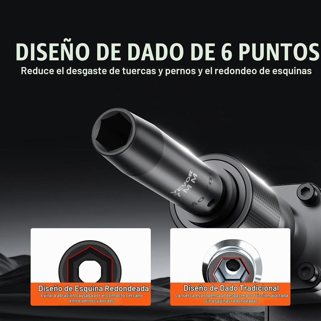 Vevor - Juego de 1/2 pulgada de enchufes de impacto de 9 piezas, juego de enchufes profundos métricos 29-38 mm, juego de enchufes de eje de 6 puntas Cr-Mo para reparación de automóviles, marcas de