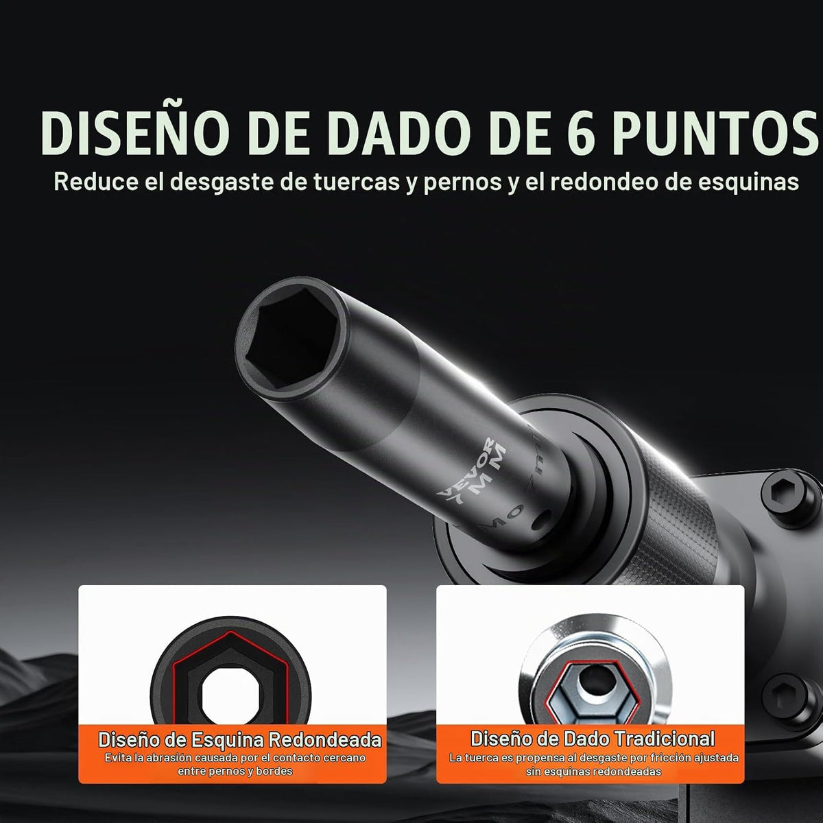 Vevor - Juego de 1/2 pulgada de enchufes de impacto de 9 piezas, juego de enchufes profundos métricos 29-38 mm, juego de enchufes de eje de 6 puntas Cr-Mo para reparación de automóviles, marcas de